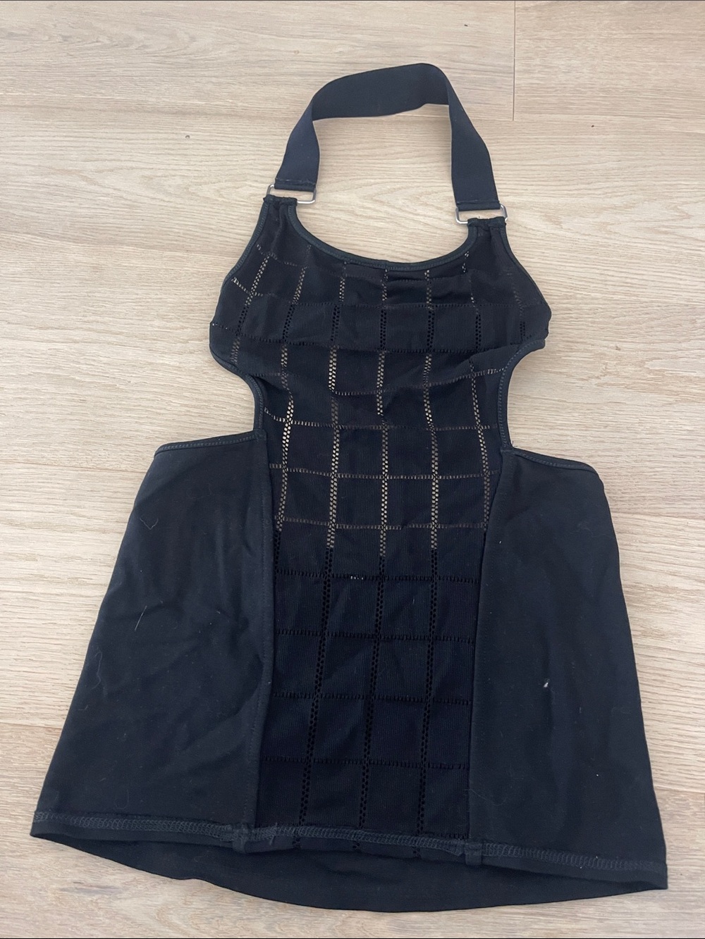 Black Halter Mini Dress with Checkered Mesh Panel